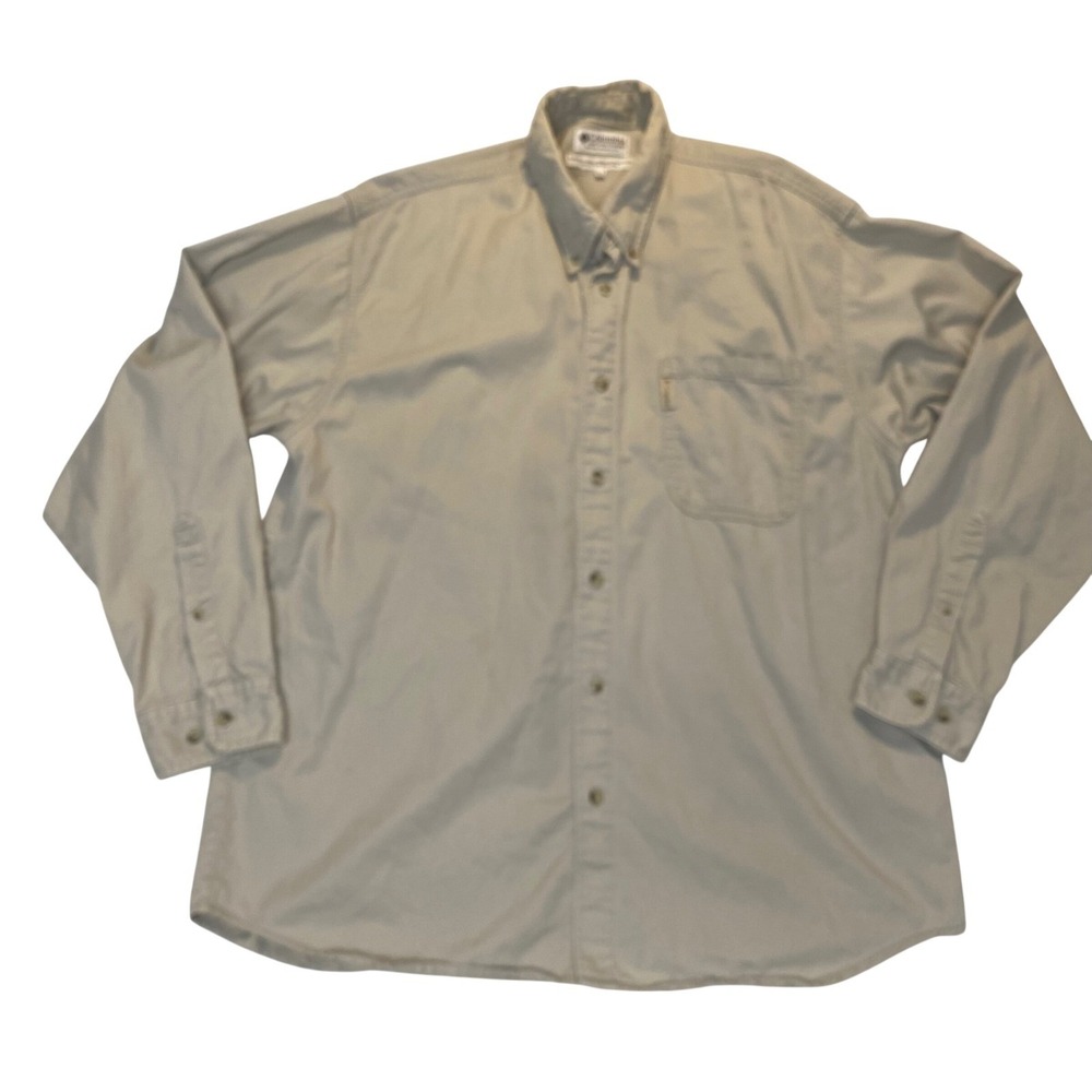 Vintage Columbia Sportswear Button Down Shirt Mens XL Beige Outdoor Cotton